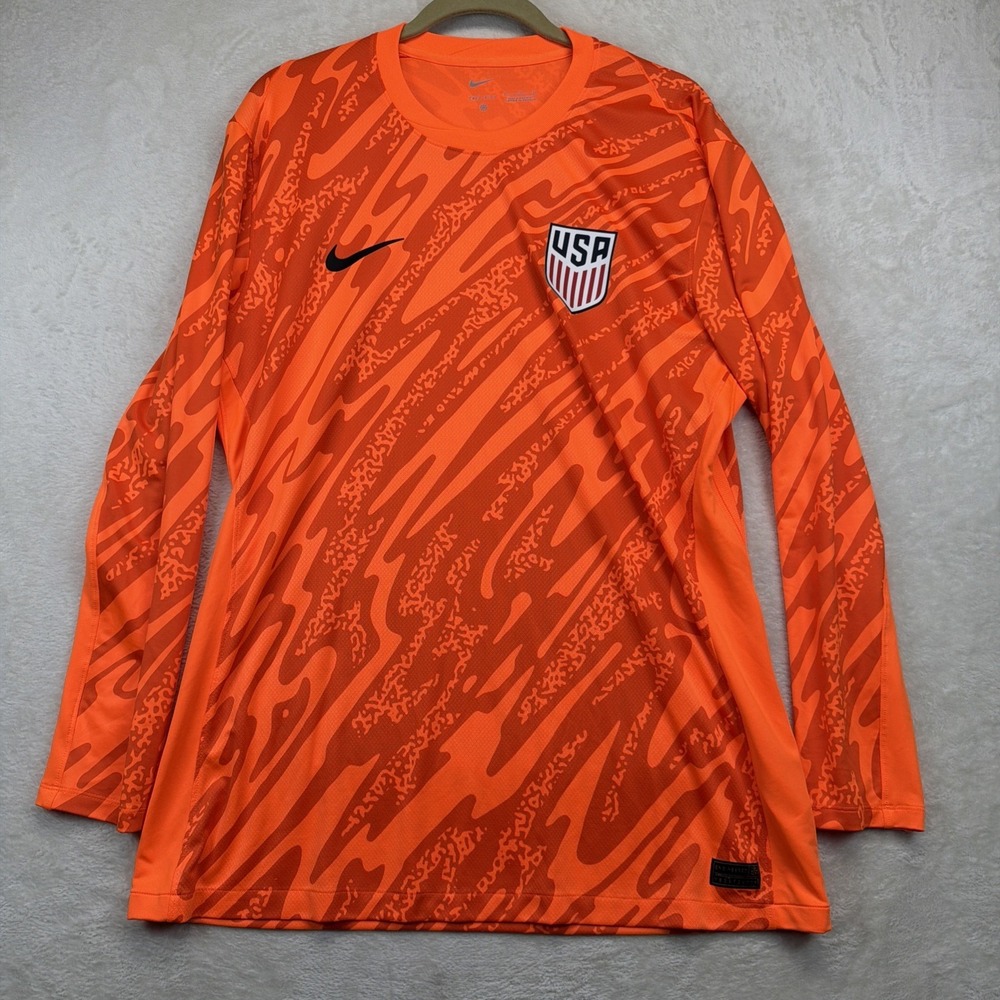 USA Nike Goalkeeper Jersey Men's XL Orange‎ Dri-FIT Long Sleeve Soccer USMNT